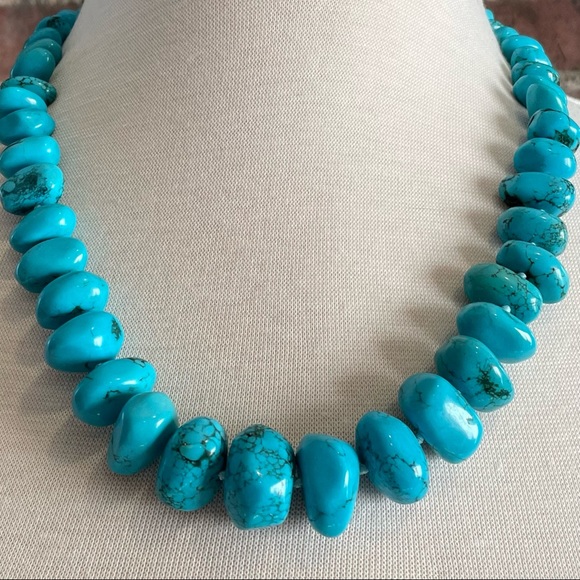 Coldwater Creek Knotted Turquoise & Dyed Stone Necklace | Boho - Picture 3 of 10